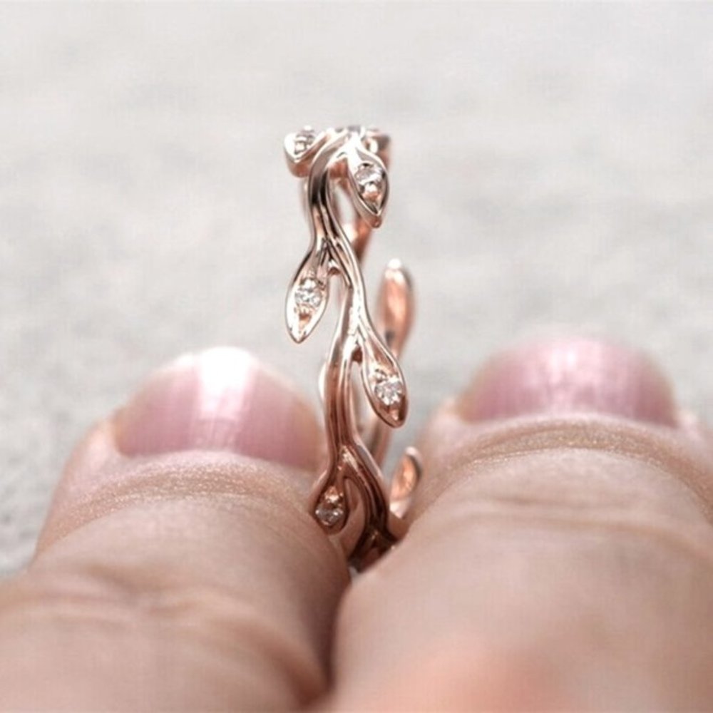 New 14k Rose Gold 925 Silver Diamond Ivy Ring - Picture 3 of 5